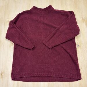 Vintage Spunky Sweater‎ Womens One Size Red Mock Neck Textured Knit Pullover USA